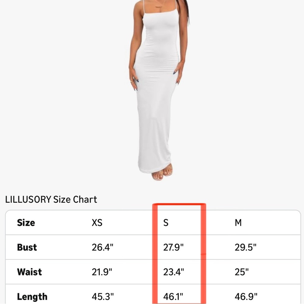 💃🏻 LILLUSORY Women’s White Spaghetti Strap Double-Lined Bodycon Maxi Dress - Picture 12 of 13